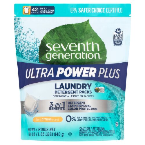 Seventh Generation Ultra Power Plus Fresh Citrus Scent Laundry Detergent Packs, 42 count, 29.6 oz