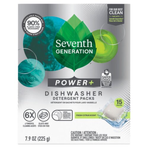 Seventh Generation Power+ Fresh Citrus Scent Dishwasher Detergent Packs, 15 count, 7.9 oz