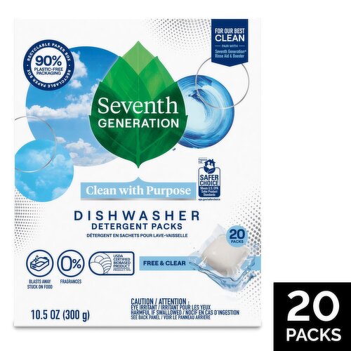 Seventh Generation Free & Clear Dishwasher Detergent Packs, 20 count, 10.5 oz