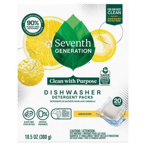 Seventh Generation Lemon Scent Dishwasher Detergent Packs, 20 count, 10.5 oz