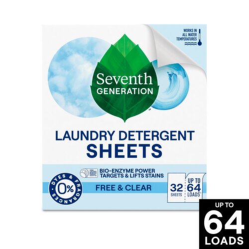 Seventh Generation Free & Clear Laundry Detergent Sheets,  64 loads, 32 count