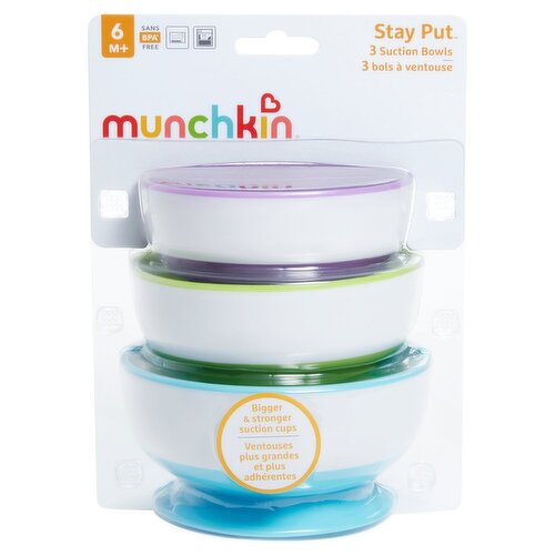 Munchkin Stay Put Suction Bowls, 6 M+, 3 count