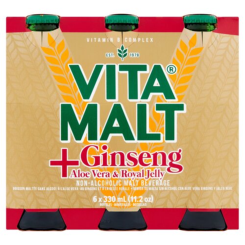 Vita Malt +Ginseng Aloe Vera & Royal Jelly Non-Alcoholic Malt Beverage, 11.2 fl oz, 6 count