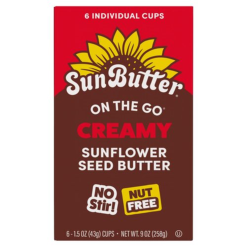 SunButter On the Go Creamy Sunflower Butter Single Cups, 1.5 oz, 6 count