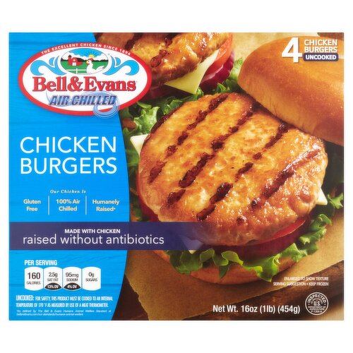 Bell & Evans Chicken Burgers, 4 count, 16 oz