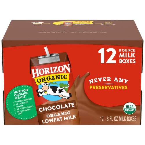 Horizon Chocolate Organic Lowfat Milk, 8 fl oz, 12 count