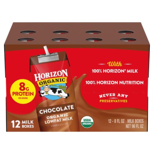 Horizon Chocolate Organic Lowfat Milk, 8 fl oz, 12 count