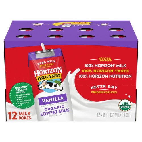 Horizon Organic Vanilla Organic Lowfat Milk, 8 fl oz, 12 count