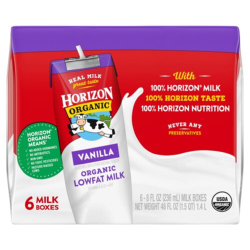 Horizon Organic Vanilla Lowfat Milk, 8 fl oz, 6 count