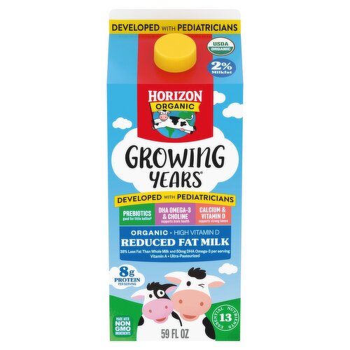 Horizon Organic Growing Years 2% Milk with DHA Omega-3, Choline, and Prebiotics, 59 fl oz Carton​