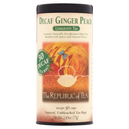 The Republic of Tea Decaf Ginger Peach Longevity Tea Bags, 2.65 oz