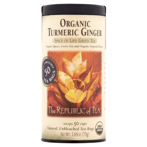 The Republic of Tea Organic Turmeric Ginger Spice of Life Green Tea Bags, 50 count, 2.65 oz