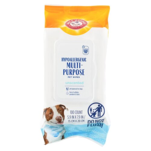 Arm & Hammer Unscented Hypoallergenic Multi-Purpose Pet Wipes, 100 Count