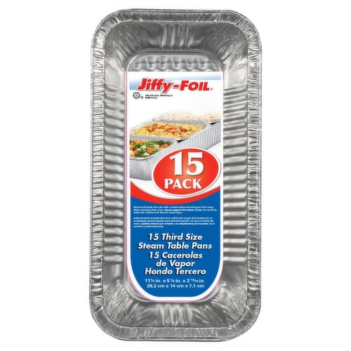 JIFFY FOIL THIRD SIZE STEAM TABLE PANS 15CT