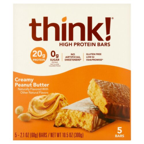 Think! Creamy Peanut Butter High Protein Bars,  2.1 oz, 5 count