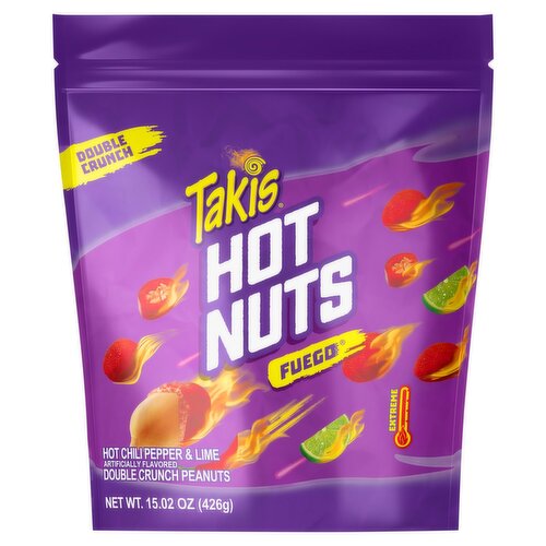 Takis Hot Nuts Fuego Hot Chili Pepper & Lime Double Crunch Peanuts, 15.02 oz