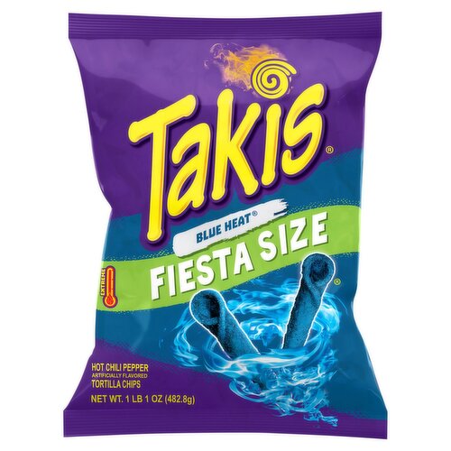 Takis Blue Heat Hot Chili Pepper Tortilla Chips Fiesta Size, 1 lb 1 oz