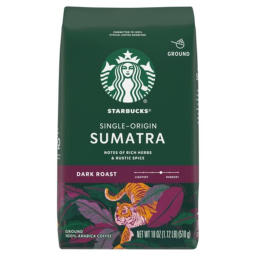 Starbucks Sumatra Single-Origin Dark Roast Ground Coffee, 18 oz