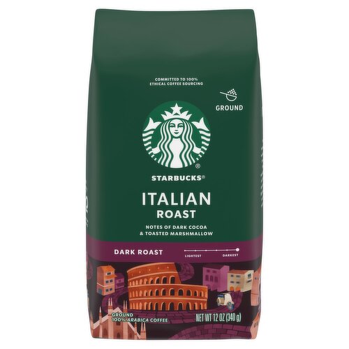 Starbucks Dark Italian Roast 100% Arabica Ground Coffee, 12 oz