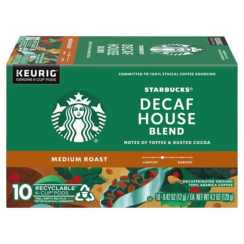 Starbucks Decaf House Blend Medium Roast Decaffeinated Ground Coffee K-Cup Pods, 0.42 oz, 10 count