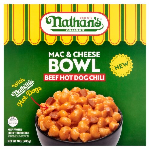 Nathan's Famous Beef Hot Dog Chili Mac & Cheese Bowl, 10 oz