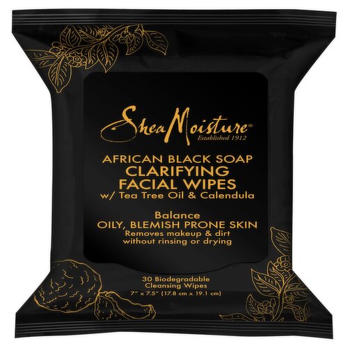 Shea Moisture African Black Soap Clarifying Facial Wipes, 30 count