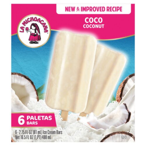 La Michoacana Coconut Ice Cream Bars, 2.75 fl oz, 6 count