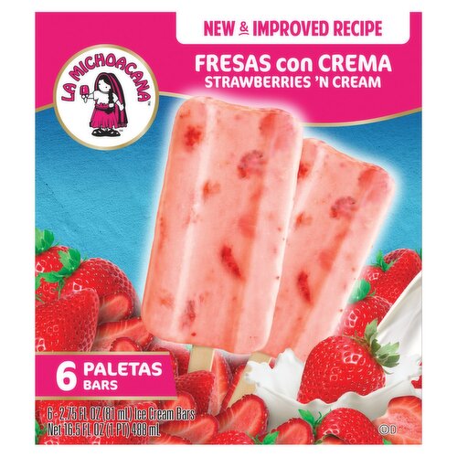 La Michoacana Strawberries 'N Cream Ice Cream Bars, 2.75 fl oz, 6 count