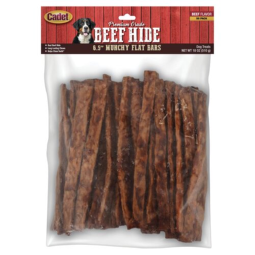 Cadet 6.5" Munchy Flat Bars Beef Flavor Premium Grade Beef Hide Dog Treats, 50 count, 18 oz