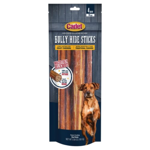 Cadet 10 Inch Bully Hide Sticks Dog Chews, 4 count, 5.68 oz