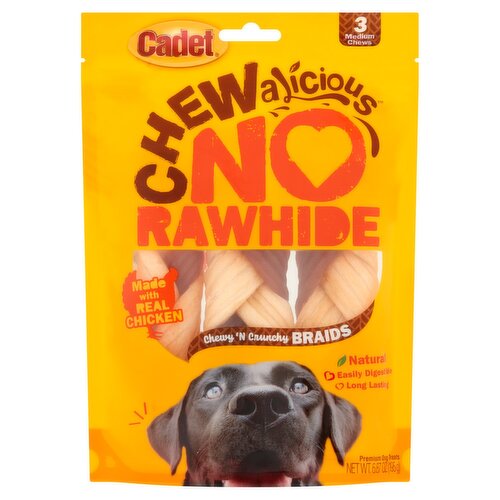 Cadet Chewalicious No Rawhide Chewy 'n Crunchy Braids Premium Dog Treats, 3 count, 6.87 oz