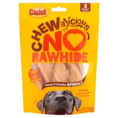 Cadet Chewalicious No Rawhide Chewy 'n Crunchy Spirals Premium Dog Treats, 3 count, 6.87 oz