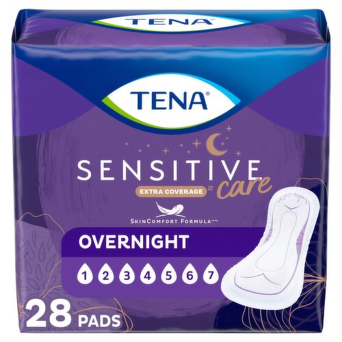 Tena Senstive Care Extra Coverage Overnight Pads, 28 count