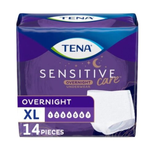 Tena Sensitive Care Overnight Underwear, Size XL, 39"-52", 14 count