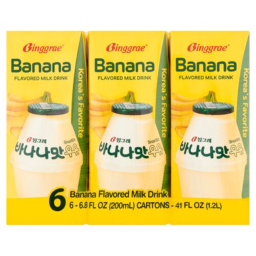 Binggrae Banana Flavored Milk Drink, 6.8 fl oz, 6 count