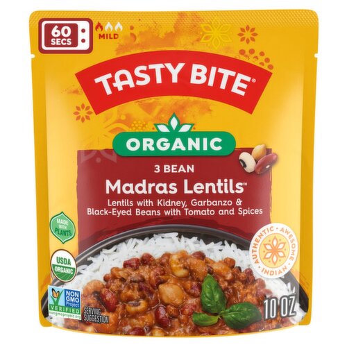 Tasty Bite Organic 3 Bean Madras Lentils, 10 oz