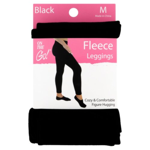 On the Go Black Fleece Leggings, Size M, 1 pair