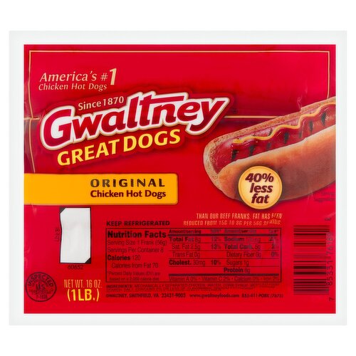 Gwaltney Original Chicken Hot Dogs, 16 oz