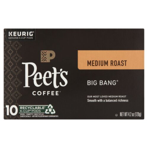 Peet's Coffee Big Bang Medium Roast K-Cup Pods, 10 count, 4.2 oz