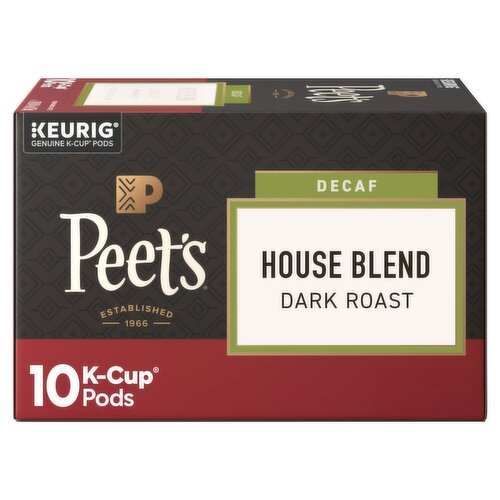 Peet's Decaf House Blend Dark Roast Ground Arabica Coffee K-Cup Pods, 10 count, 4.3 oz