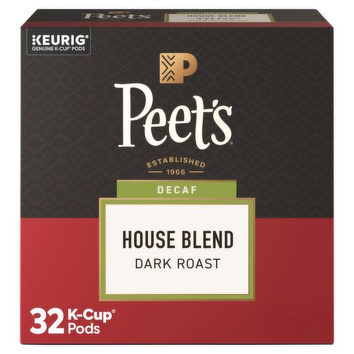 Peet's Decaf House Blend Dark Roast Ground Arabica Coffee K-Cup Pods, 32 count, 13.8 oz