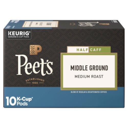 Peet's Half Caff Middle Ground Medium Roast Groud Arabic Coffee K-Cup Pods, 10 count, 4.2 oz