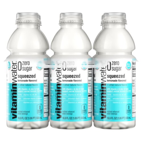 Vitaminwater Zero Sugar Squeezed Lemonade Flavored Nutrient Enhanced Water Beverage, 16.9 fl oz