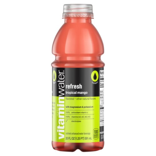 Glacéau Vitaminwater Tropical Mango Refresh Nutrient Enhanced Water Beverage, 20 fl oz