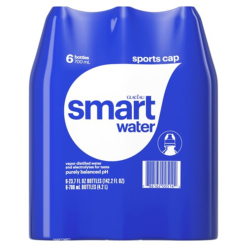 Glaceau Smartwater Sport Cap Vapor Distilled Water, 23.7 fl oz, 6 count