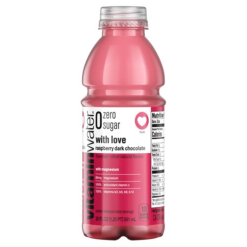 Glacéau Vitaminwater Zero Sugar Raspberry Dark Chocolate Nutrient Enhanced Water Beverage, 20 fl oz