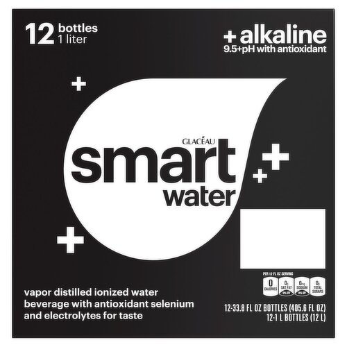 Glacéau Smartwater 9.5+pH Alkaline Water with Antioxidant, 33.8 fl oz, 12 count