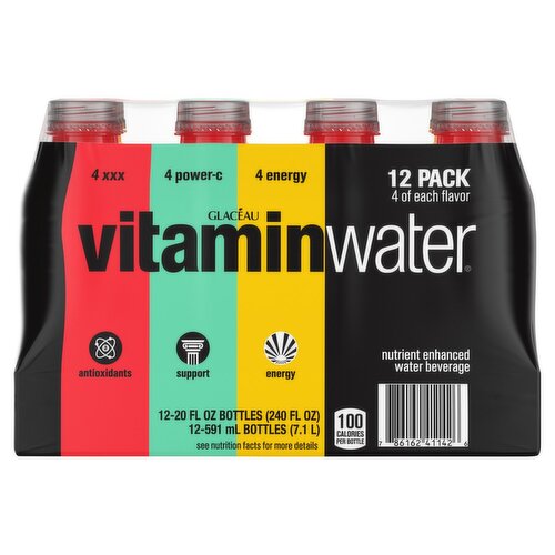 Glacéau Vitaminwater Nutrient Enhanced Water Beverage, 20 fl oz, 12 count