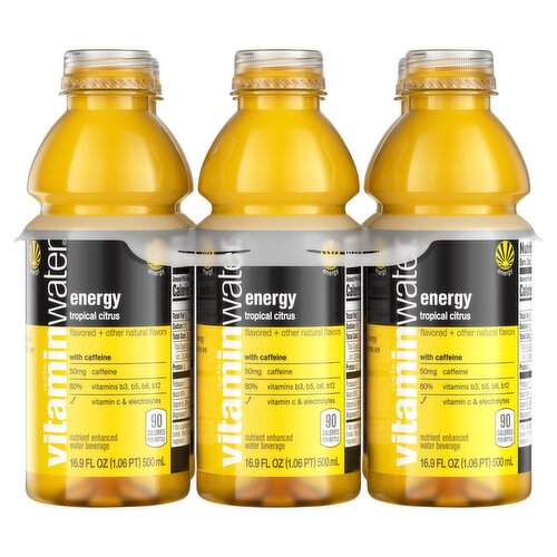 Vitaminwater Energy Tropical Citrus Nutrient Enhanced Water Beverage, 6 count, 16.9 fl oz