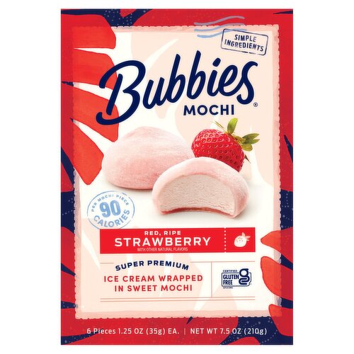 Bubbies Red, Ripe Strawberry Mochi, 1.25 oz, 6 count